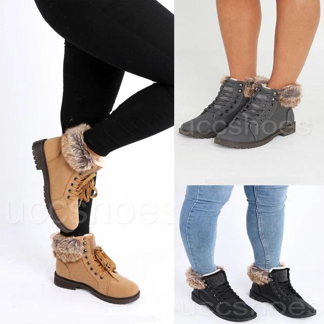 Flat ankle boots fur cuff deals