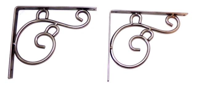 (2) New Decorative Shelf Brackets L-Shaped Polished Steel 8” X 7”x1/2" each