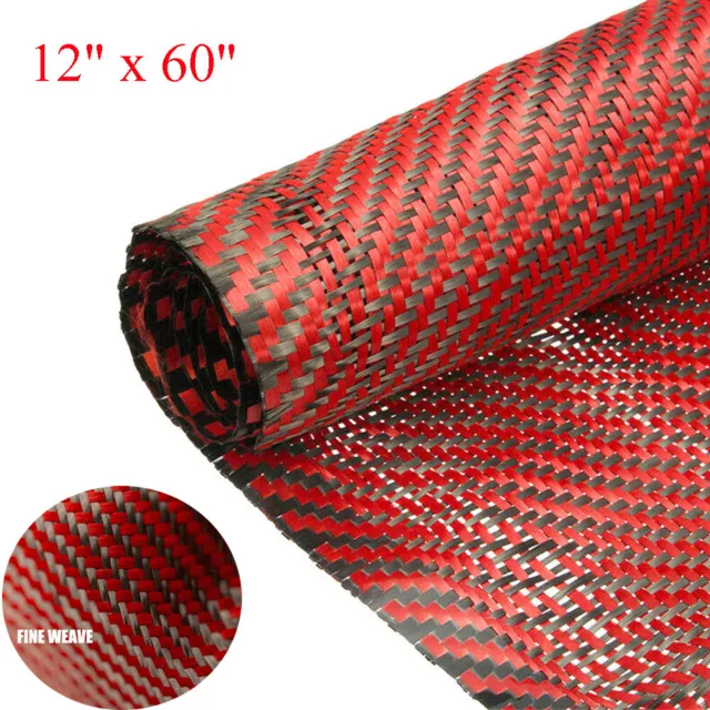 12" x 60" en Fibre Carbone Tissu 3K 2x2 Tissu à Armure Sergée 220gsm Noir Rouge