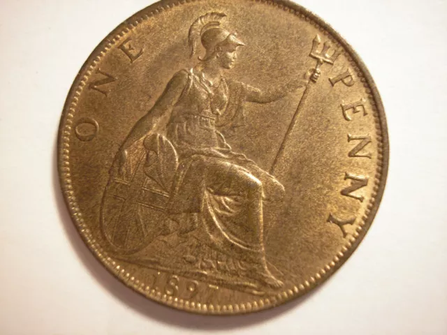 1897 British Penny, Queen Victoria, KM# 790, UK,  Die 1b