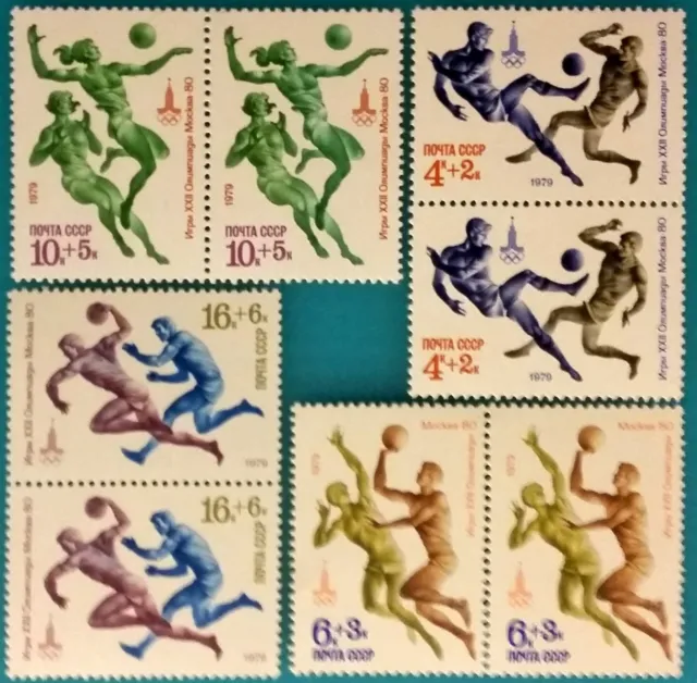 Russia (USSR) 1979 MNH 4 blocks of 2 stamps Olimpyc Games (Ball games) Moscow-80