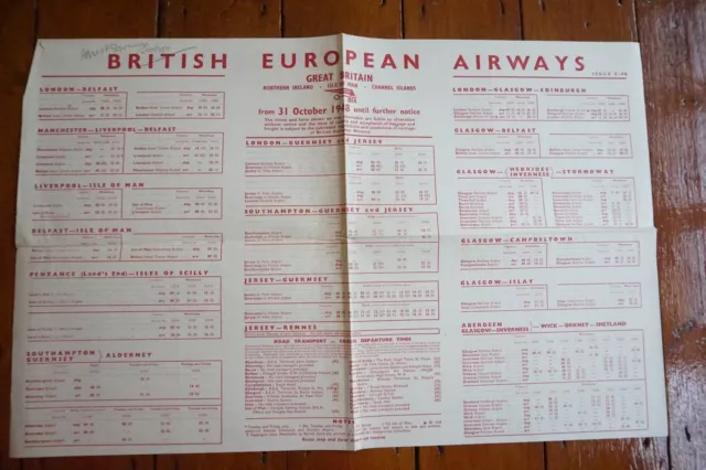 1948 BEA British European Airways Airline Flugplan