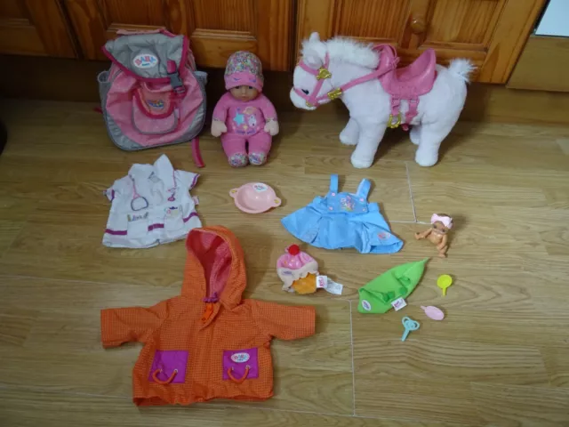 Bundle 10 x Baby Born Toy DOLL, HORSE 11 ins High, CLOTHES & Accessories