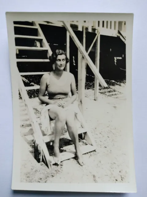 Glamorous woman at the beach, interest, Swimsuit, Bathing, Risqué, Vintage photo