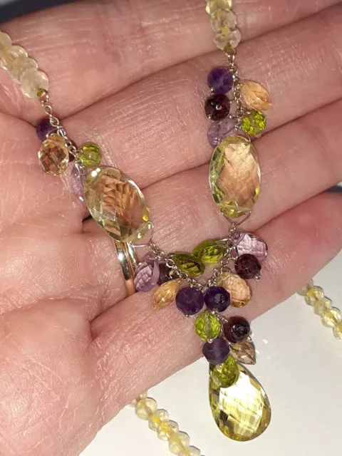 Stunning 9ct Gold Lemon Quartz & Multi Gemstone Summer Fruits Necklace