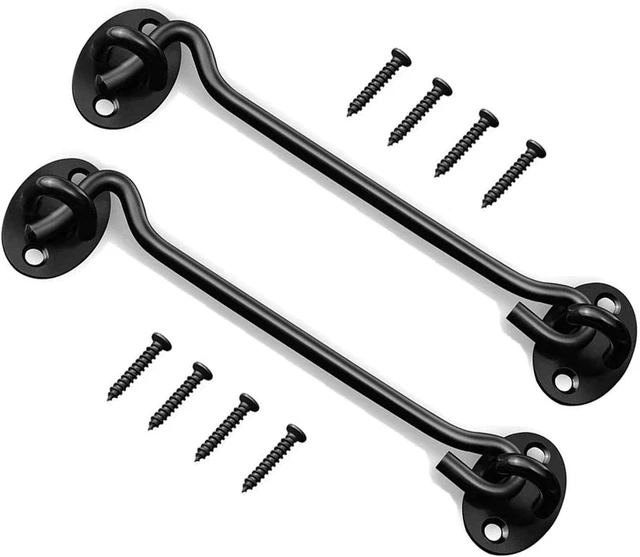 2 Pcs 8" Black Privacy Hook and Eye Latch Easy Lock for Barn Door, Gate, Window