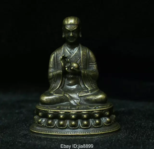 6.5 cm China Chinese Tibet Buddhism Temple Brass Copper Seat Lotus Buddha Statue 2