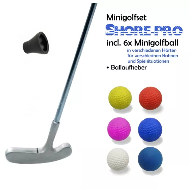 Minigolfset PROFESSIONAL - 8-teilig | incl. 6er Ballset in versch. Härten + Pick