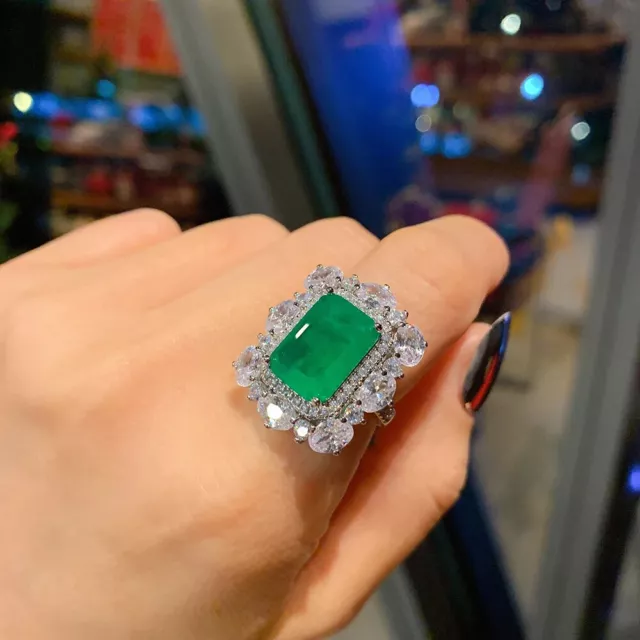 Smaragd Edelstein Labor erstellt Diamant Damen Glamour Ring 18k Gold gefüllt S 7,75 3