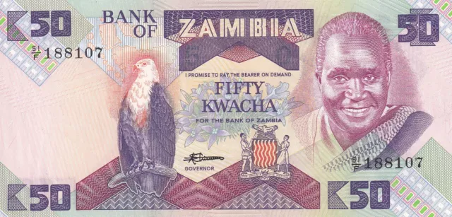 50 Kwacha 1986 Sambia Banknote AUNC aus Bündel P-28