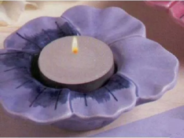 2Pc Janey Purple Pansy Ceramic Candle Holder & Tea Light Candle Hand Painted New