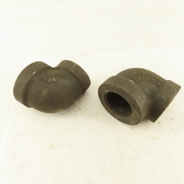 Stockham 1-1/4 to 1" NPT Skd 80 Malleable 90° Reducing Elbow Black Pipe Lot/2