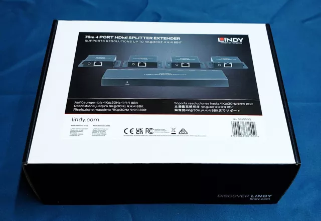 Lindy 70m Cat.6 4 Port HDMI 4K30 & IR Splitter Extender inklusive Loop Out