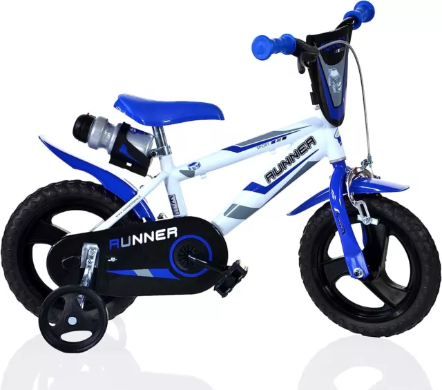 Bicicletta per bambini B057 taglia 12 con rotelle età 3-4-5-6 anni blu