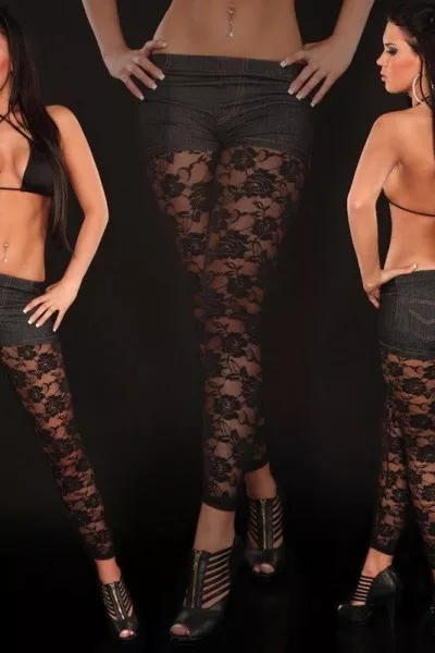 Legging sexy moulant transparent fleurs sexy coquin clubwear libertin