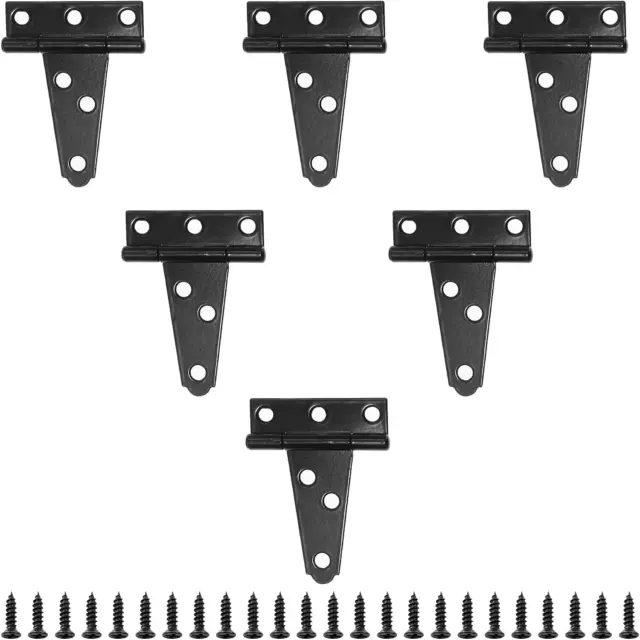 6 Pcs 2 Inch T Strap Hinges, Black Heavy Duty Tee Hinge with Screws, Carbon Stee