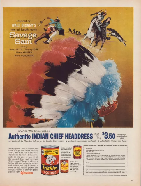 Print Ad Disney Savage Sam Fim 1963 Friskies Promo Full Page 10.5"x13.5"