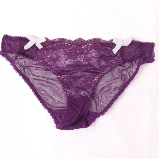 Lepel Constance Lace Brief Knickers Floral Sheer Cute Bow Detail Purple