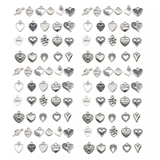 Pendentifs en forme de cœur pour la saint-valentin, 100 pièces, breloques