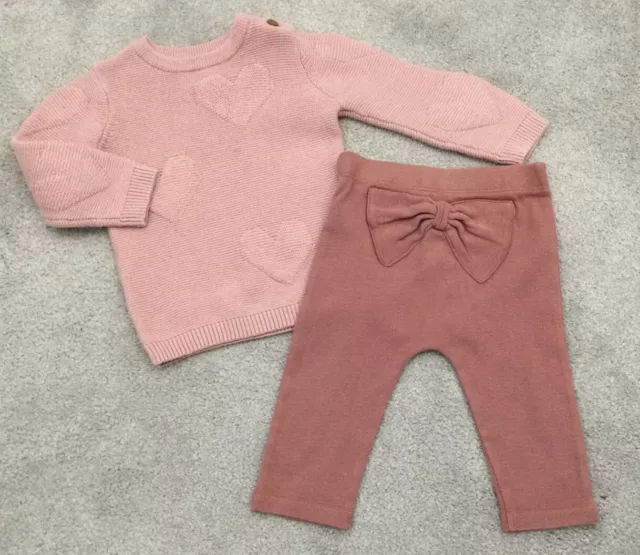 Baby Girl’s Outfit M&S Pink Jumper Hearts George Pink Leggings Age 3-6 Months