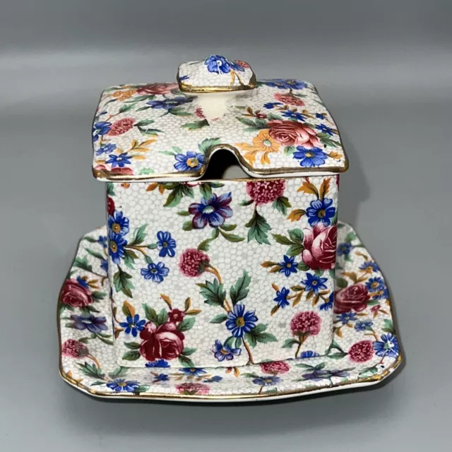 Royal Winton Grimwades Old Cottage Chintz Jam Jar/ Sugar Bowl With Plate