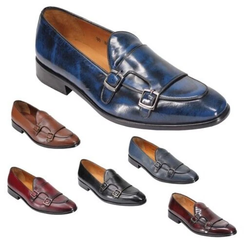 Chaussures Homme Mocassin Double Boucle Cuir Véritable – Finition Main, Semelle Cuir, Tailles 39 à 46