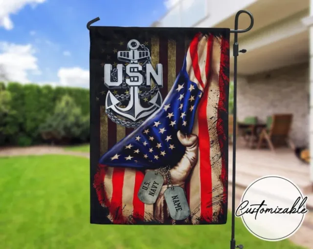 Personalized Us Navy Anchor Military Flag, Veteran Day Gift, Patriotic Decor Gif