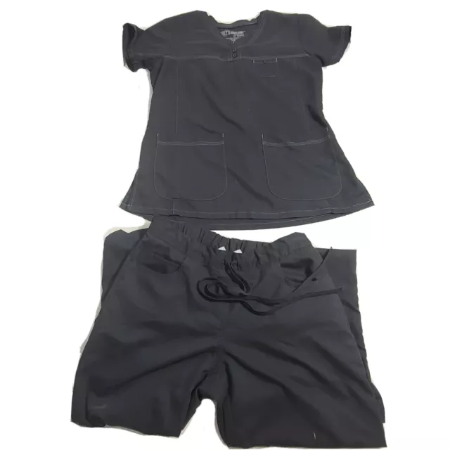 Greys Anatomy Barco Womens Black Scrubs Set Size Small Top XS Pants