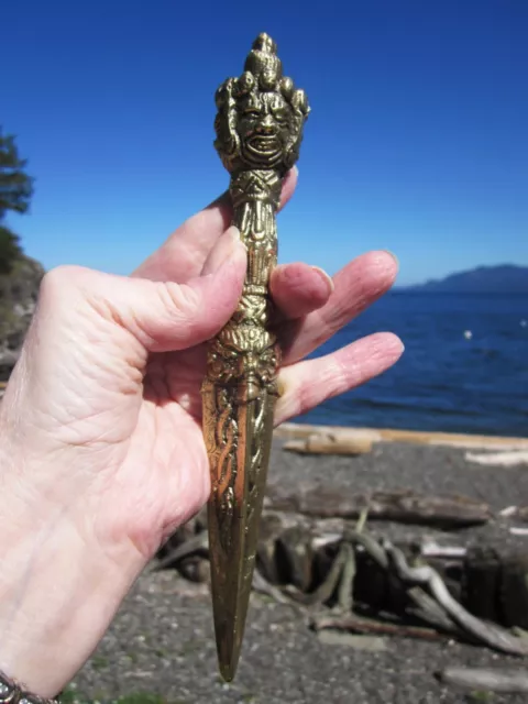 USA Seller 8+" & Heavy Brass Tibetan Buddhist Tantric Ritual Dagger Phurba Kila