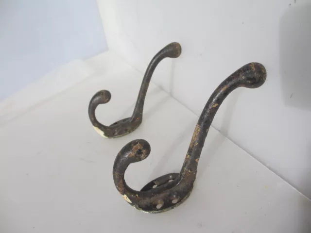 Antique Iron Coat Hooks Hat Hangers Old Art Deco Vintage Pair