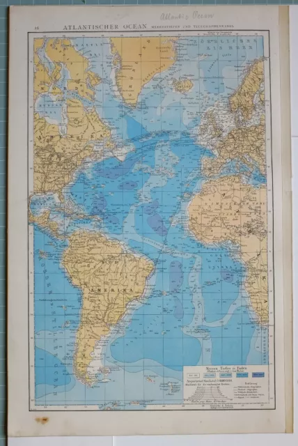 1881 Map Atlantic Ocean Telegraph Cables Europe British Isles America Westindies