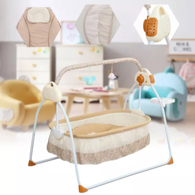 Auto-Swing Baby Cradle Foldable Crib Cradle Bluetooth Remote Infant Rocker Cot