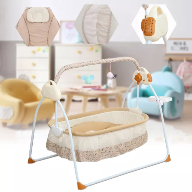 Electric Auto-Swing Bed Infant Bluetooth Cradle Crib Infant Rocker Cot w/ Remote