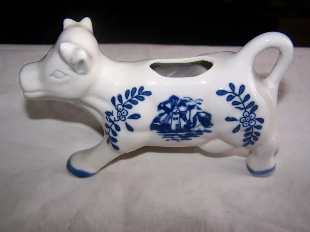 Jug, Cow, Creamer, Blue & White Ware, Holland, Windmill, Porcelain, Vintage