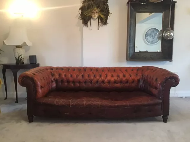 Antique Victorian Leather Chesterfield Sofa,