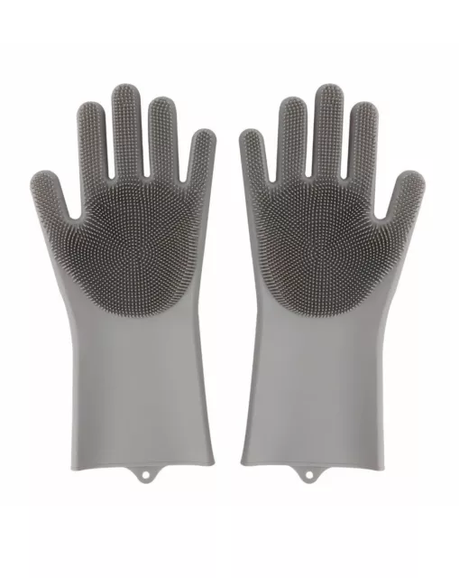 Dish Washing Gloves 2 in1 Cleaning Scrubbing Magic Silicone Rubber  UK : 1 Pair