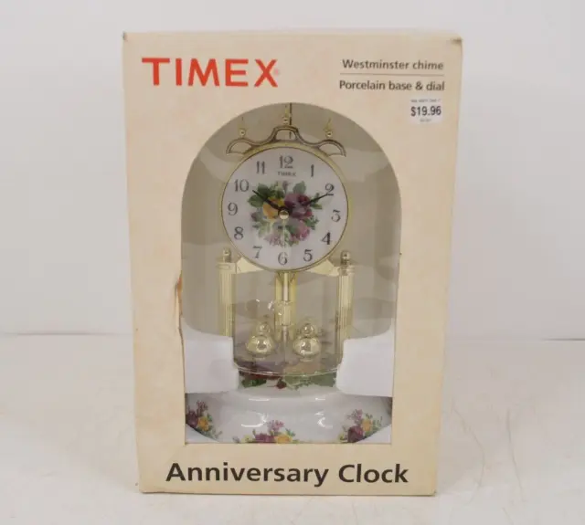 NEW Timex Quartz Anniversary Mantel Clock Westminster Chime Porcelain Base Dial