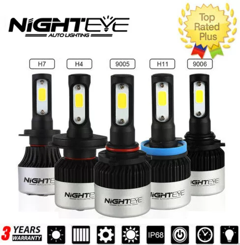 Nighteye 2x 72W 9000LM LED Headlight Bulbs Kit Car Driving White 6500K Plug&Play