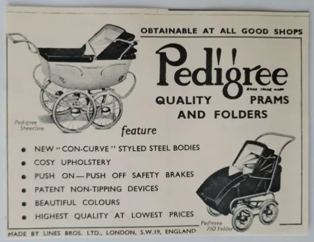 Pedigree Prams Baby Strollers UK London England Print Ad ILN 1949 4.5x3.5"