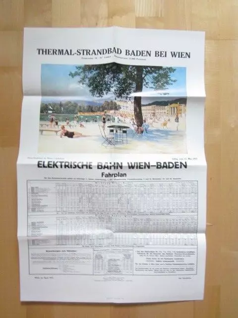 Faksimile Plakat Thermal Strandbad Baden bei Wien  mit Fahrplan