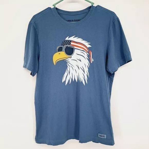 Life is Good Men's Crusher Tee Cool Dude Bald Eagle American Graphic