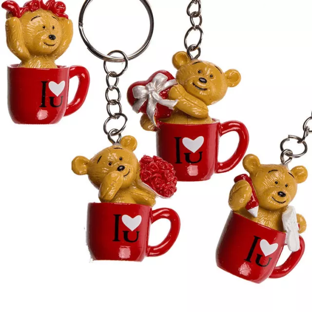 Schlüsselanhänger Teddybär I love you Polyresin Anhänger Bär Tasse Liebe Teddy