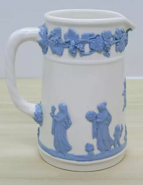 Wedgwood Etruria & Barlaston Embossed Queensware Blue On White Creamer Vintage