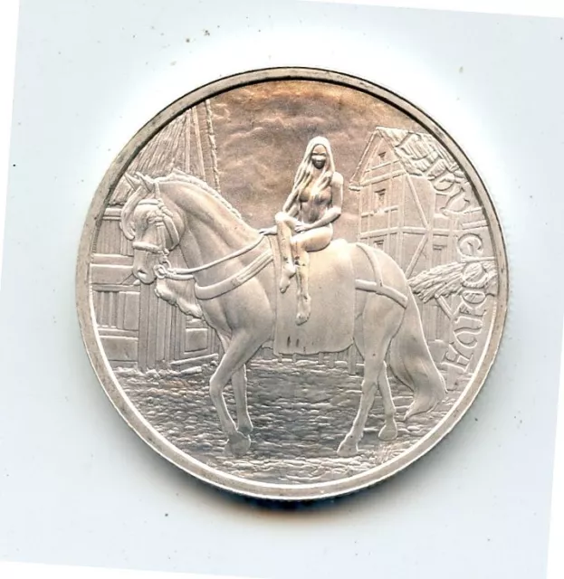 Naked Lady Godiva Riding on Horse 1 Troy OZ .999 Fine Silver Round Nice BU