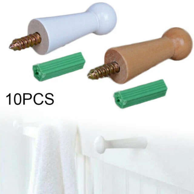 10x Wood Pegs Wooden-Hook Coat Jacket Towel Mug Shaker Peg With Screw,Durable