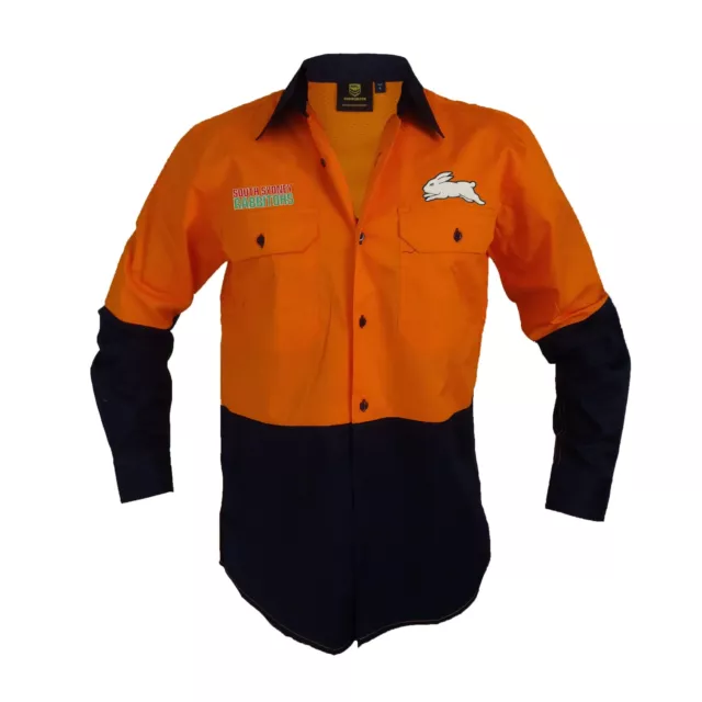 South Sydney Rabbitohs NRL Hi Vis Button up Work Shirt Long Sleeve Orange