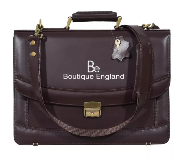 Briefcase Leather Bag Brown Glaze Stylish Shoulder Laptop Office 5996