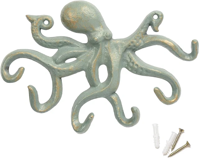 Chasbete Octopus Iron Wall Hooks for Hanging, Rustic Decorative Hooks/Key Holder