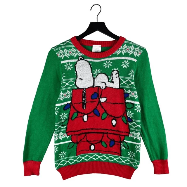 Peanuts Ugly Christmas Sweater Snoopy Kids Size Medium Youth Boys Holiday Green