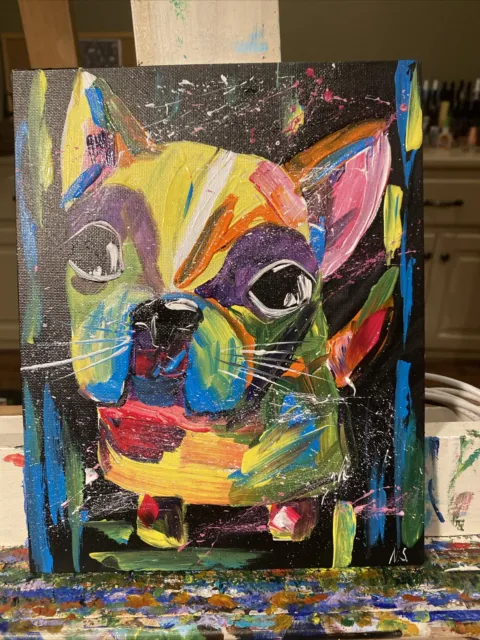 Acrylic paintings on canvas Board original 8/10 Pop Art Abstract French Bulldog